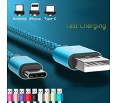 Cable de carga rápida Cable cargador USB para IPhone/Android/Tipo-C para IPhone Samsung Huawei RedMi 0.25m for Android negro