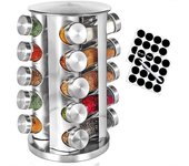 Estante giratorio para especias con 12, 16 y 20 frascos, organizador de condimentos giratorio con etiquetas, carrusel de especias de acero inoxidable para encimera de cocina y gabinete Organizer with 12 jars