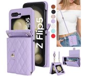 Funda de cuero con ranuras para tarjetas y bolso cruzado para Samsung Galaxy Z Flip 6 5 4 3 Z Flip6 Z Flip5 Z Flip4 Z Flip3 5G Cartera de bolsillo con cordón largo Samsung Galaxy Z Flip 5