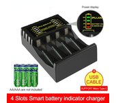 Cargador de batería de 4 ranuras para batería recargable AAA/AA, protección contra cortocircuitos con indicador LED, cargador Ni-MH/Ni-Cd negro
