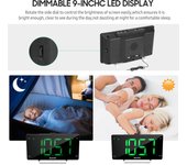 Radio despertador digital con atenuador de alarma dual pantalla LED de 9 pulgadas Temporizador de sueño de radio FM ajustable negro