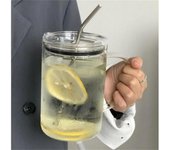 Vaso de vidrio para beber de 1 l con tapa y pajita, taza de café de vidrio, taza de vidrio, taza de jugo de leche, taza transparente, tazas de jugo, moca 901-1000ml puro