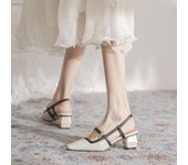 Tacón grueso Tacones con forma anormal Tacón alto Zapatos de mujer Contraste de color retro Moda Sandalias con punta cerrada 34 albaricoque