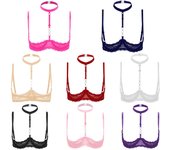 Sujetador con aros de 1/4 tazas para mujer, cuello Halter, encaje, sostén push-up, lencería, ropa interior S negro