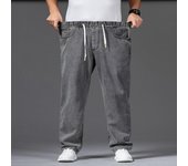 Pantalones vaqueros de talla grande para hombre a la moda, pantalones sueltos rectos, pantalones vaqueros elásticos de pierna ancha de talla grande 30 gris
