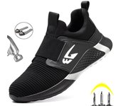 Nuevos zapatos de seguridad para hombre, zapatos de trabajo, zapatos con punta de acero, zapatos de seguridad antiperforación, zapatillas de trabajo para hombre y mujer 47 negro
