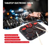 Batería electrónica de mesa USB/batería portátil con 7 almohadillas y altavoces incorporados negro