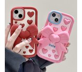 Funda de teléfono con soporte de lazo 3D de dibujos animados bonitos para iPhone 11 12 13 14 15 Pro Max 12 Pro 13 Pro 14 Pro Max funda de silicona suave anticaída iPhone Xs Max color rosa
