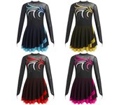 Vestido de patinaje sobre hielo para niñas, vestido de malla de retales de manga larga, leotardos de baile de Ballet, trajes de gimnasia 5-6 Years azul cielo