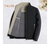 Chaqueta de hombre con cuello alto, manga larga, color liso, forro a cuadros, bolsillos, cremallera, tapeta, ropa informal M caqui
