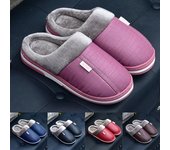Hombres Mujeres Impermeable PU Cuero Invierno Cálido Felpa Inicio Zapatos Casa Zapatillas Interior Antideslizante 36-37 rojo
