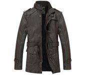 Abrigo de invierno largo y grueso con forro polar para hombre, chaqueta de cuero larga y cálida L negro