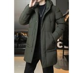Abrigo largo de invierno con capucha informal para hombre, abrigo acolchado grueso y cálido para otoño e invierno L negro