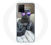 Coque pour Vivo Y21s 2021 / Y21 2021 Chat avec Lunettes de vue violettes
