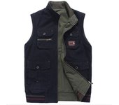 Chaleco militar para hombre, chaleco táctico militar con muchos bolsillos, chaqueta sin mangas L azul marino