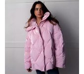 Chaqueta de algodón con entramado de diamantes para mujer, chaqueta holgada de otoño e invierno, chaqueta informal de algodón con solapa brillante mate S color rosa