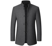 Chaquetas cortavientos para hombre, chaqueta informal de moda para otoño e invierno, abrigo de lana con cuello alto, abrigos de lana para hombre XXXXL negro