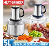 Picadora de carne eléctrica de 2 velocidades, 450W, 5L, picadora de cocina, picadora de acero inoxidable, procesador de alimentos, trituradora de ajo, batidor de huevos, rebanador Plastic