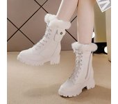 Botas de nieve de plataforma de invierno para mujer, con cordones, antideslizantes, de tacón grueso, con forro de piel, hasta media pantorrilla, con cremallera, cómodas, para caminar, botas de combate para mujer 35