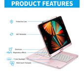 Teclado BT giratorio de 360 ​​grados para teclado y ratón inalámbricos recargables con retroiluminación de 7 colores Type B-for ipad Air4 5th & ipad Pro11 negro