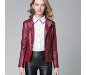 Chaquetas de cuero para mujer, abrigo corto de cuero PU negro y rojo, abrigos ajustados para motocicleta S negro