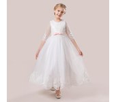 Vestido elegante de tul blanco para niña, vestido Formal de primera comunión de princesa para fiesta infantil, traje de noche de dama de honor con lazo para boda 120CM blanco