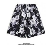 Pantalones cortos de playa hawaianos de seda helada para hombre, diseño fino de verano, estilo japonés, retro, americano, marca de moda, pantalones casuales de cinco cuartos M negro