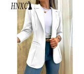 HNXC Chaquetas y abrigos con cuello tipo POLO de manga larga para otoño e invierno con estampado de Color sólido informal vintage para mujer S rojo