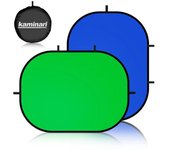 KAMINARI - Fondo de tela reversible plegable con parte trasera verde (150 x 200 cm), 2 en 1, ovalado, azul, para fotografía, composición croma.