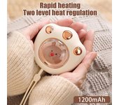 Calentador de manos de 1200 mAh con forma de pata de gato, recargable, con batería incorporada para estudiantes, calentador USB rápido Winer, calentador portátil para manos de mujer blanco