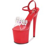 Mujer hebilla de color puro Cabeza redonda Taladro de agua Tacones extra altos Tacón fino Zapatilla sexy 17cm Tacón 7cm Platfrom LFD 34 púrpura