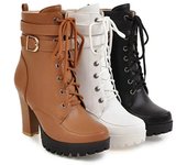 Zapatos Mujer Botas de Moto Otoño Invierno Botas de Dama Elegantes Botines de Dama Tacón Alto Plataformas Sexy Botas Hebilla Blanca 35