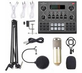 Tarjeta de sonido multifuncional Live V9 y kit de micrófono de suspensión BM800 Grabación de radiodifusión