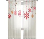 Cortina de tul con copos de nieve navideños para sala de estar, dormitorio, cocina, decoración, ventana, gasa, cortina de tul 135W x 114H(cm)