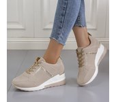 Zapatillas de deporte de cuña para mujer, zapatos deportivos transpirables con cordones, calzado informal con plataforma para mujer, zapatos vulcanizados para mujer 35 gris