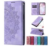 Funda tipo billetera magnética fuerte con tótem en relieve con ranura para tarjeta para Samsung S24 S23 FE S22 S21 S20 Ultra A54 A34 A15 A24 A35 Funda de cuero mate con tapa y soporte Samsung A22 4G/M32 4G negro