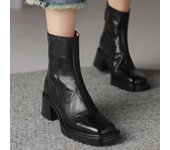 Botas de nieve de cuero para mujer, zapatos de tacón medio a la moda, botas de moto de diseñador gruesas de invierno, zapatos de gladiador de tendencia 35