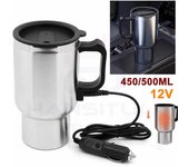 Hervidor eléctrico para coche de 12 V y 500 ml, termo de acero inoxidable para calentar agua, té y leche. plata
