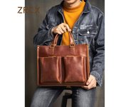 Maletín de cuero genuino, bolso Vintage para hombre, bolso de hombro para hombre, bolso de cuero de Caballo Loco, bolso marrón de negocios a la moda para ordenador portátil de 14 pulgadas marrón