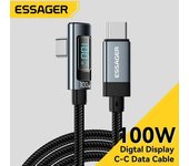 Essager PD100W USB tipo C a USB C Cable 5A Cable de carga rápida 90 ° LED Cable de pantalla Digital para Huawei Xiaomi Samsung MacBook 1m gris