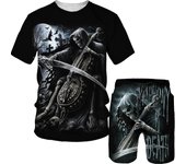 Conjuntos de moda de verano para hombre, camiseta con calavera, pantalones cortos, chándal, trajes de 2 piezas, Blusa de manga corta 3D, ropa de calle para hombre S