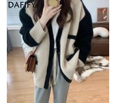 DAFIFY Suéteres de cuello en V de manga larga para mujer, moda informal, otoño e invierno Size: One Size negro
