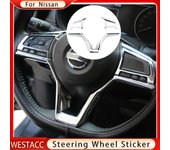 Panel de volante de coche, cubierta de perilla, pegatina embellecedora para Nissan Xtrail T32 Rogue Note Qashqai J11 Versa Juke Micra Kicks Leaf 2Pcs