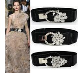 Hebilla plateada cinturón de mujer corsé de cuero Pu ancho vestido de mujer cinturón correa elástica abrigo femenino pretina 65cm