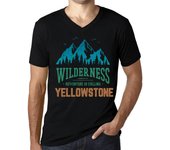 Camiseta vintage para hombre con gráfico y cuello en V Wilderness Yellowstone Deep Black XS negro