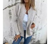 Chaqueta informal con cremallera de color liso para mujer de otoño e invierno S gris claro