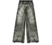 Pantalones vaqueros Y2K Punk Hip Hop para hombre y mujer, ropa de calle, ropa de trabajo de estilo costero, estilo roto, sueltos, lavados, para fregar el suelo M gris
