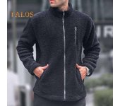 Chaqueta polar para hombre, cuello alto, manga larga, cremallera, abrigo con bolsillos, color sólido, corte holgado, ropa de invierno M blanco