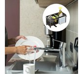 Soporte para esponja para fregadero de cocina, resistente a la corrosión y al óxido, organizador para fregadero de cocina, soporte para cepillos A negro