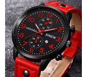 Relojes de marca Reloj de pulsera deportivo militar con fecha y banda de cuero para hombre rojo